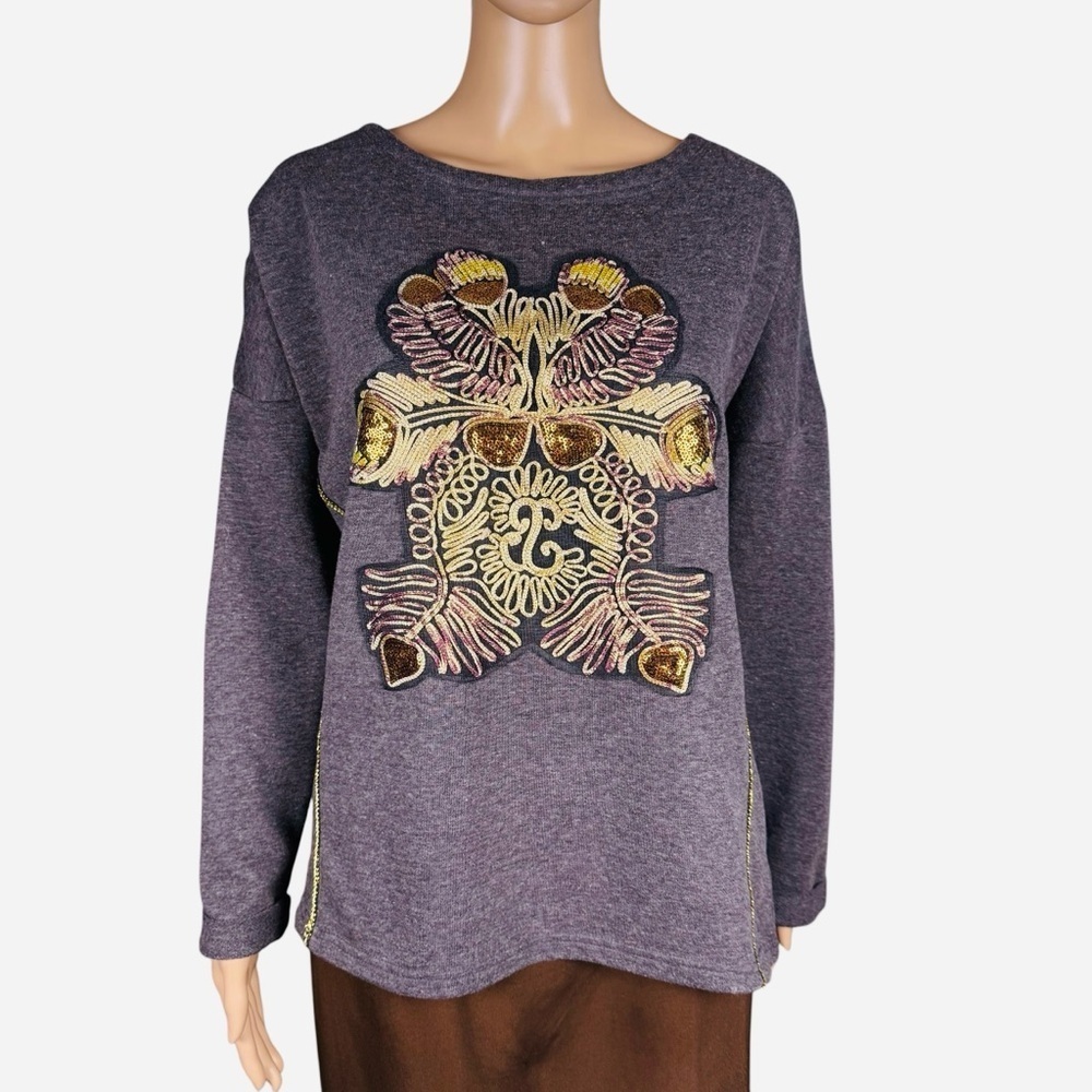 Custo Barcelona Embroidered French Terry Brown Sweatshirt Size L